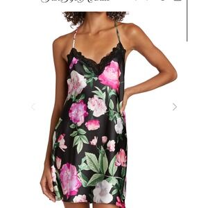 In Bloom Audrey Lace Trim Satin Chemise With Robe Floral NWT